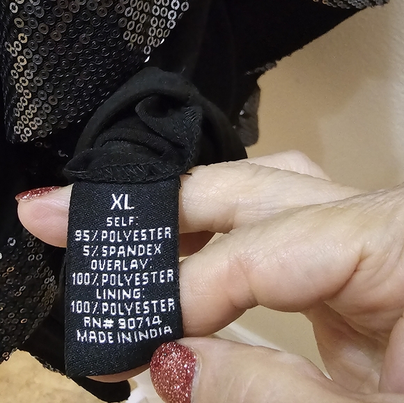 S. Levine Black Chiffon Overlay Evening Top with Sequin Trim, size XL - Picture 7 of 9